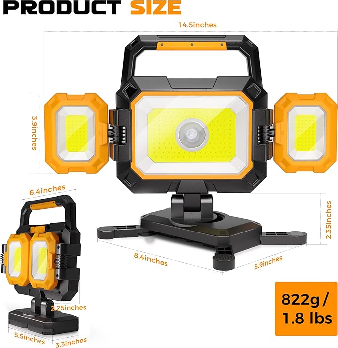 Yzoni 35W Rechargeable Work Light, 3500LM Magnetic LED Work Light with 6 Modes, Battery Powered Portable Mechanic Lights with 360°Rotate Foldable Design for Auto Car, Garage, Workshop