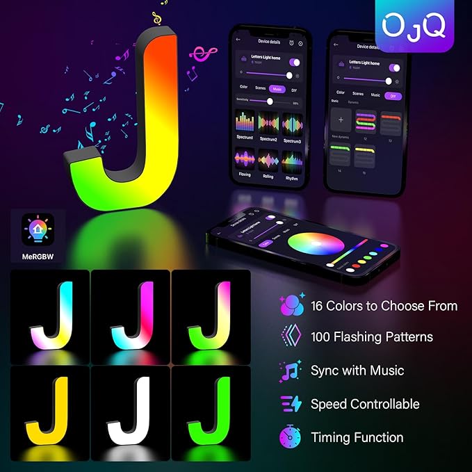 OJQ Light Up Letters LED Letter - Marquee Letters Music Sync Color Change Colorful - Christmas Birthday Gifts for Girl Teen Girl Room Decor Fiesta Party Decorations Dorm Room Essentials for Guys