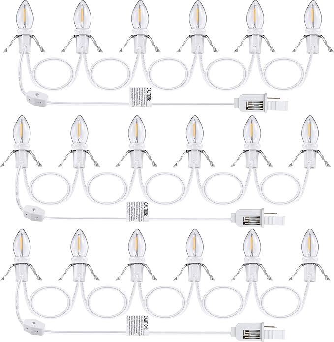 Meonum 3 Pack Accessory Cord With 6 LED Bulbs, 11.5 ft Christmas Village Light With ON/Off Switch Plugs and Spare Fuse for Halloween Pumpkin Crafts Decor