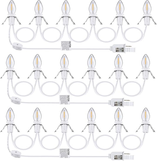 Meonum 3 Pack Accessory Cord With 6 LED Bulbs, 11.5 ft Christmas Village Light With ON/Off Switch Plugs and Spare Fuse for Halloween Pumpkin Crafts Decor