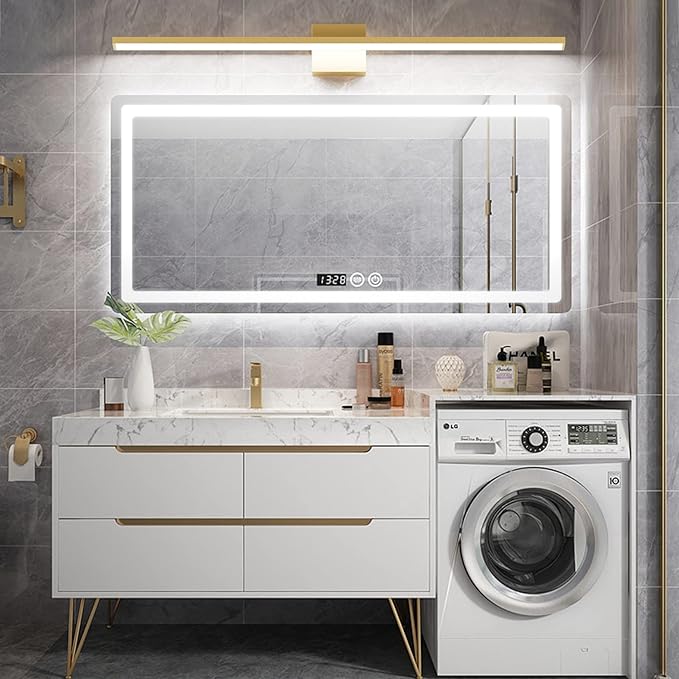 Ralbay Modern LED Gold Vanity Light for Bathroom 40inch 38W Frosted Aluminum Gold Bathroom Wall Lighting Fixtures Over Mirror White Light 6000K