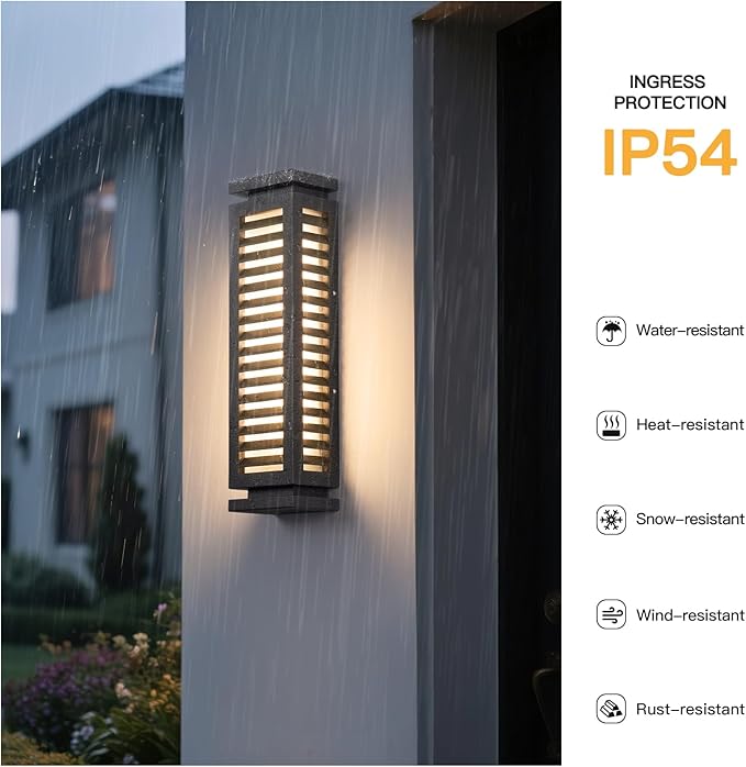 Outdoor Wall Light, 20" Modern Wall Sconce Waterproof, Black Front Porch Lamp Hard Wired 3000K LED Exterior Lighting Fixture Wall Mount Lantern for House Outside Garage Patio Doorway Garden Decor