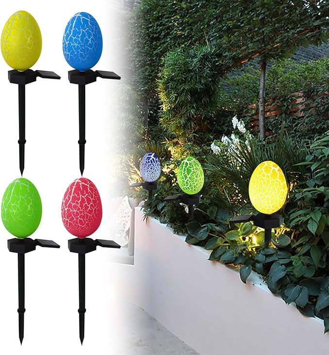 Easter Egg Lights Outdoor, Waterproof Solar Garden Lights for Easter Decorations, Garden Layout Night Light Wall Lamps Easter Ambient Light Decor for Courtyard Patio Yard Pathway Lawn Office (A)
