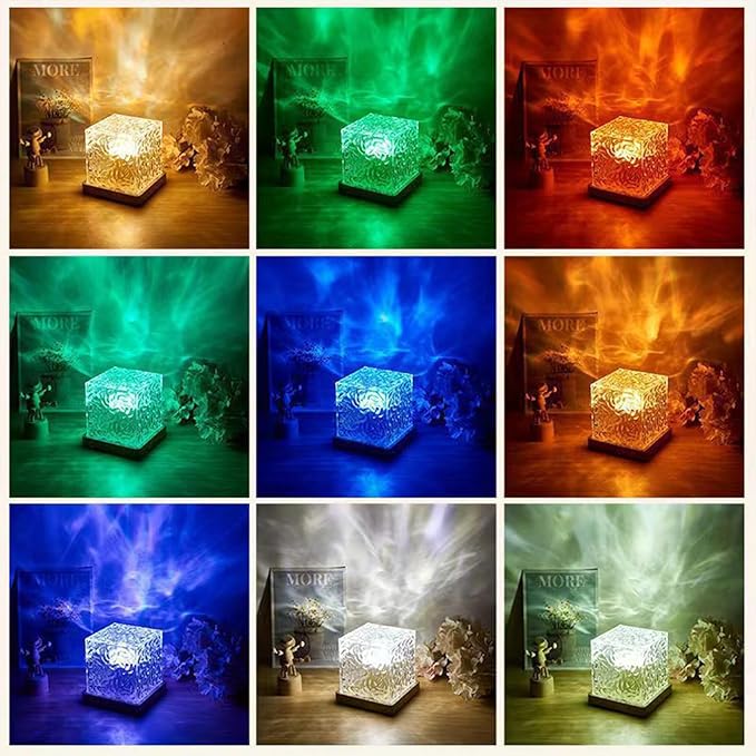 Ocean Wave Projector Light, 16-Color Cube Water Lamp, 3D Holographic Water Ripple Romantic Ambient Lighting for Child's Room，Aurora Night Light，Birthday and Christmas Gifts for Children