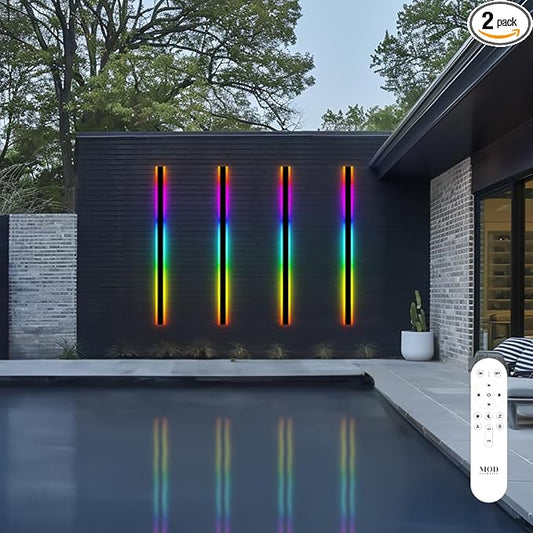 𝗠𝗢𝗗 𝗟𝗜𝗚𝗛𝗧𝗜𝗡𝗚 Haylen RGB | Long Outdoor Wall Lights, 7 Colors and 358 Light Effects, Dimmable with Remote Modern Linear Exterior Light Fixture, Waterproof Wall Sconce 45W, 2-Pack (RGB | 59")