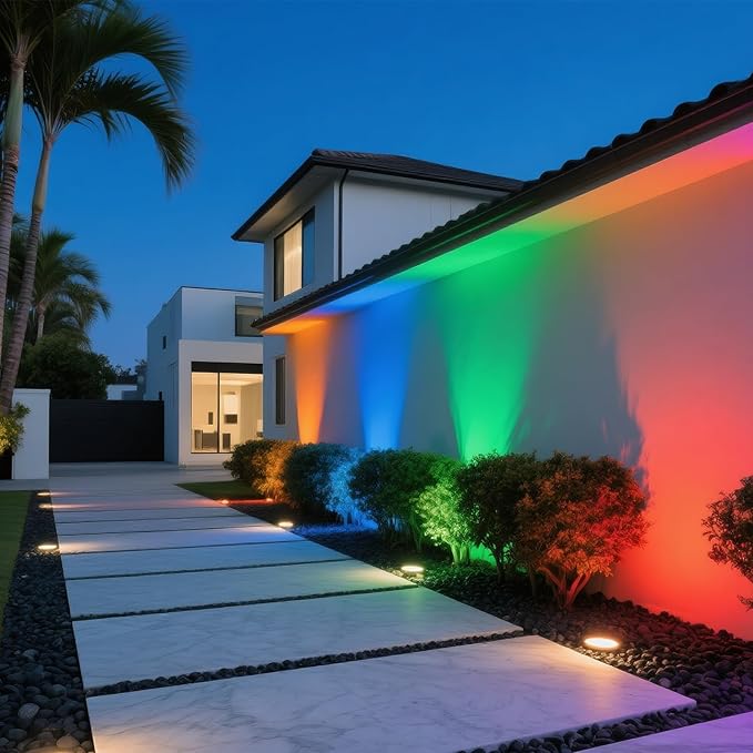 8Pack RGB Low Voltage Landscape Lighting 3W LED 12V Outdoor Inground Lights Waterproof Well Lights with Connectors Color Changing Pahtway Light for Garden Yard Patio(RGB+W)