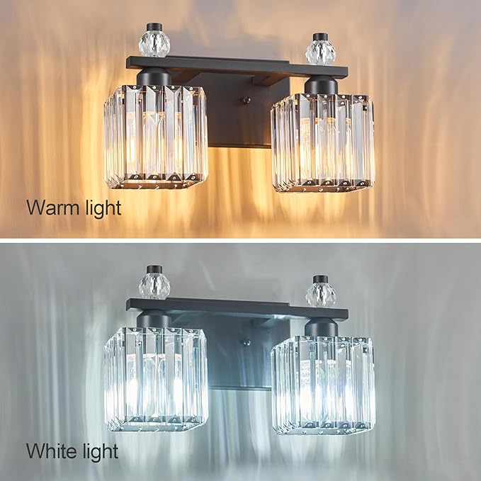 Vanity Lights 2-Light Modern Crystal Vanity Light Sand Black Bathroom Light Fixtures Over Mirror Crystal Bathroom Vanity Lighting Fixtures
