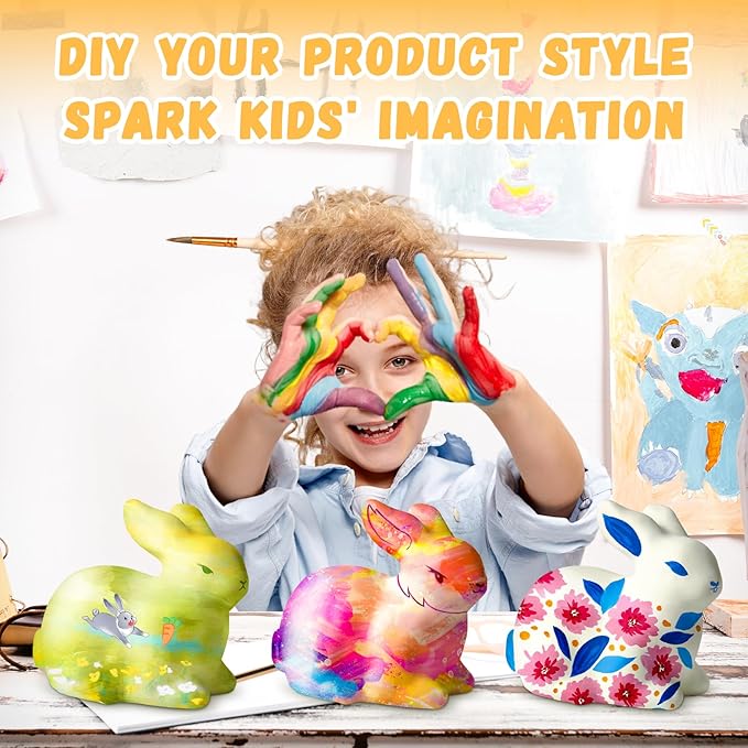 Paint Your Own Bunny Lamp Kit, Arts and Crafts for Kids Ages 8-12, Art Supplies Painting kit for Kids 6-12, Bunny Crafts Night Light, Birthday Easter Party Holiday Gift for Girls Boys Ages 3 4 5 6 7+