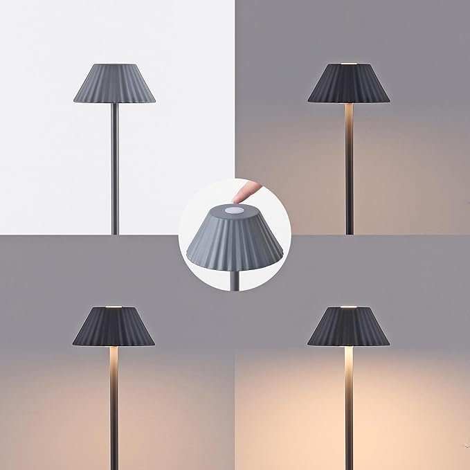 Eyely EYL7168C Jenny 44" Modern Minimalist Indoor/Outdoor Iron Pleated Shade Rechargeable/Cordless Dimmable Integrated LED Floor Lamp, Grey
