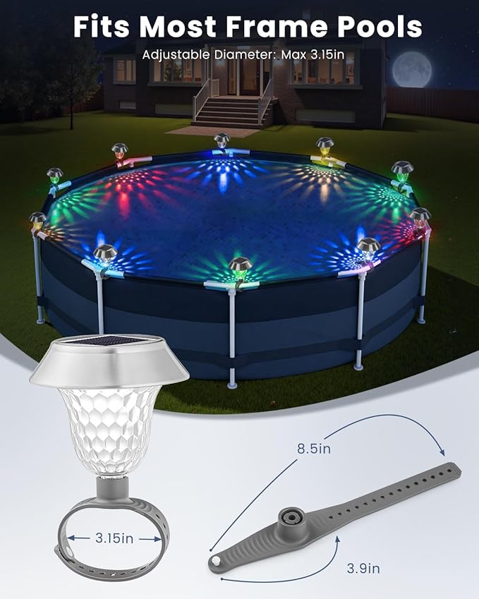 Pool Lights for Above Ground Pools, Sloar Pool Lights Frame Pool Decoration, Energy Saving LED Warm White Light at Night Lighting and Decor for Frame Swimming Pools, Trampoline (4Pcs)