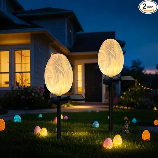 2 Pack Solar Easter Egg Lights Outdoor, Waterproof Solar Easter Yard Decorations Outdoor Easters Yard Stakes Lights for Outside Lawn Walkway Patio Cemetery Grave (Blending Colors)