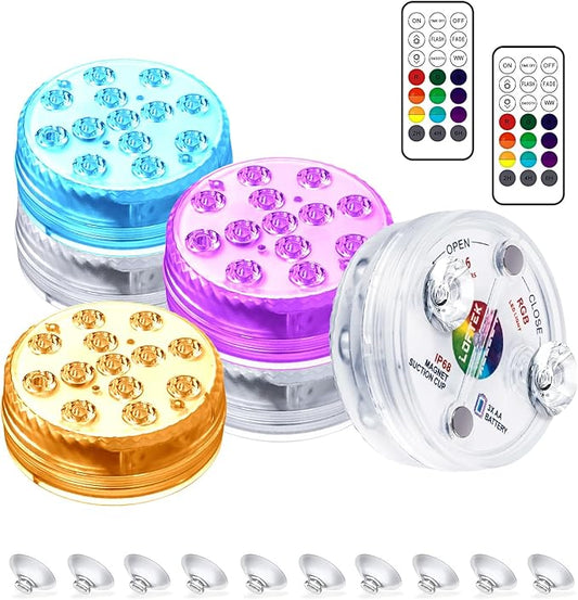 LOFTEK Submersible LED Lights with Remote, 13 LED Pool Lights for Inground Above Ground Pool with Magnets &Suction Cups,16 Color Changing Underwater Light for Ponds Battery Operated, 6 Pack