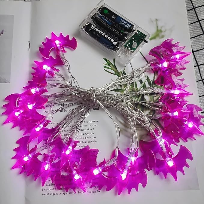 Halloween String Lights 10Ft 20 LEDs Battery Operated Outdoor Decorations Bat Lights for Halloween Party Decor
