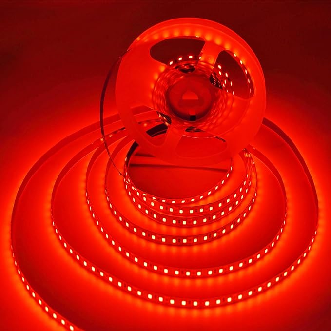 AC110-130V LED Strip Lights，Dimmable 10000LM 16.4ft/5m SMD 2835 600 LEDs Waterproof IP68 LED Lights Strip Ribbon, More Brightness Than Low Voltage LED Strip Lights (Red)