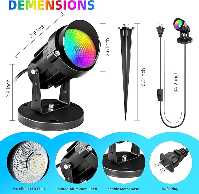 RGBW SpotLights Indoor 16 Color Changing Uplights with Remote Control, 110V Dimmable Plug-in Floor Uplighting Indoor for Party Plant Halloween Christmas Decor (2 Pack)