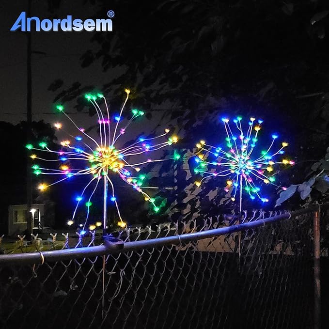 Anordsem Solar Garden Lights Outdoor: Waterproof 120 LED Fireworks Multicolor Starburst - Christmas Decoration Dandelion Lighting Yard Patio Pathway - Holiday Party Gifts for Homeowners