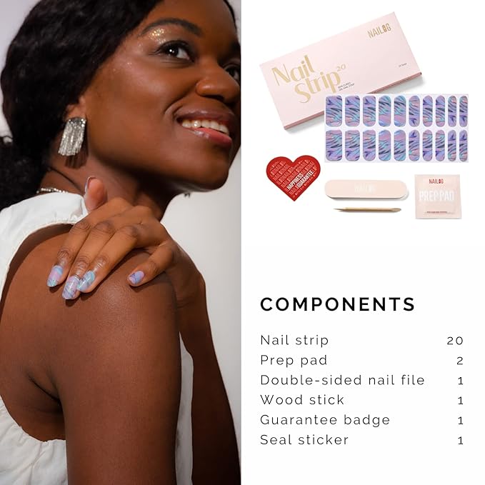 NAILOG Semi Cured Gel Nail Strips (20 Extra Long Stickers/Wraps) | Buy 2 Get 1 UV Lamp| Glossy & Long Lasting Soft Gel Finishing | La Plage, 1.0 Count
