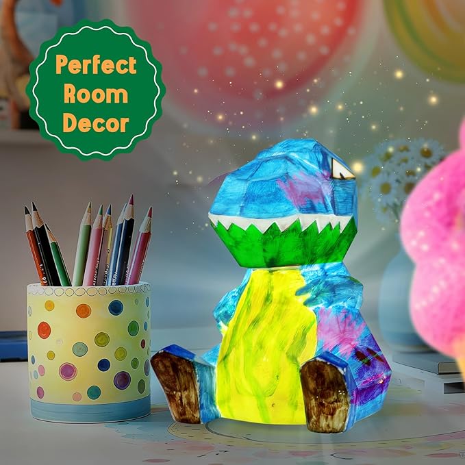 EPUMP Paint Your Own Rechargeable Easter Gifts Dinosaur Lamp Kit with 8 Color Modes - Arts and Crafts for Kids Age 4-8, Art Supplies Birthday Gifts Creative Activities Toys for Boys Girls Ages 3-12
