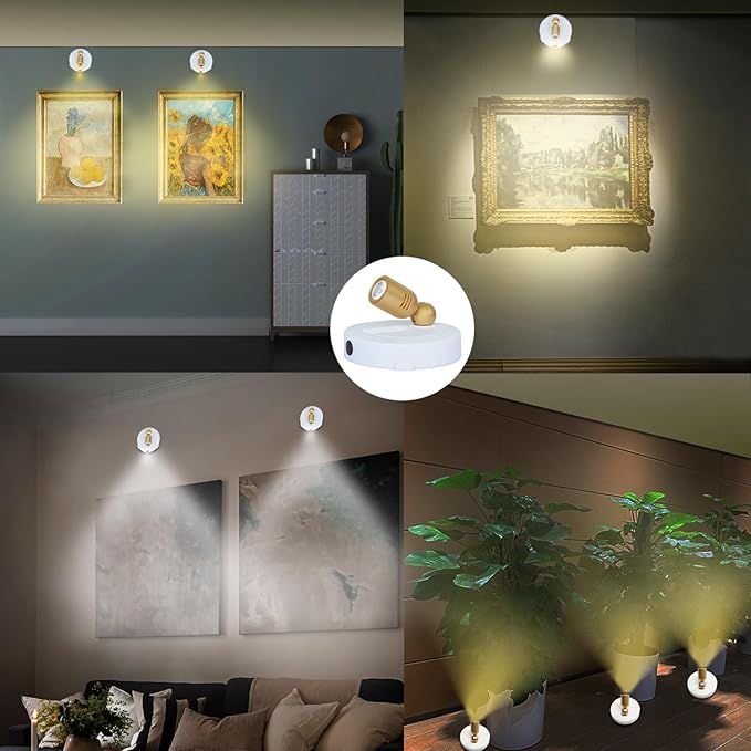 LED Spotlight Indoor, Battery Operated Spotlights with Remote, 3 Lighting Modes Up Lights for Plants Trees, Dimmable Timer Picture Lights for Wall Art Display Dartboard Painting Frames