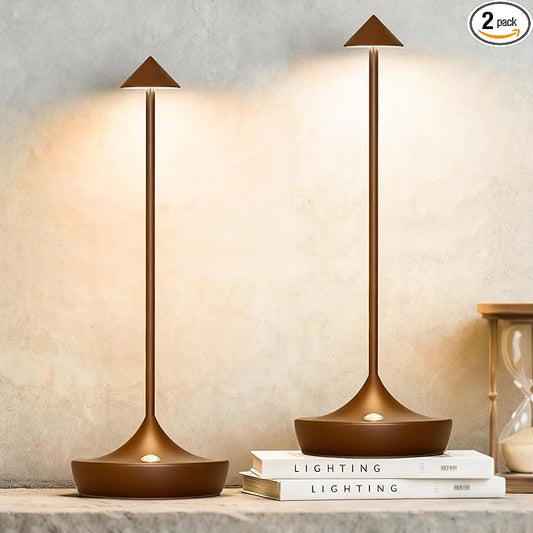 2-Pack Cordless Rechargeable LED Table Lamps, Metal, 3 Color Touch Stepless Dimmable, IP54 Waterproof Portable Battery Operated for Outdoor Dining Patio Restaurant Home Decor, Mocha