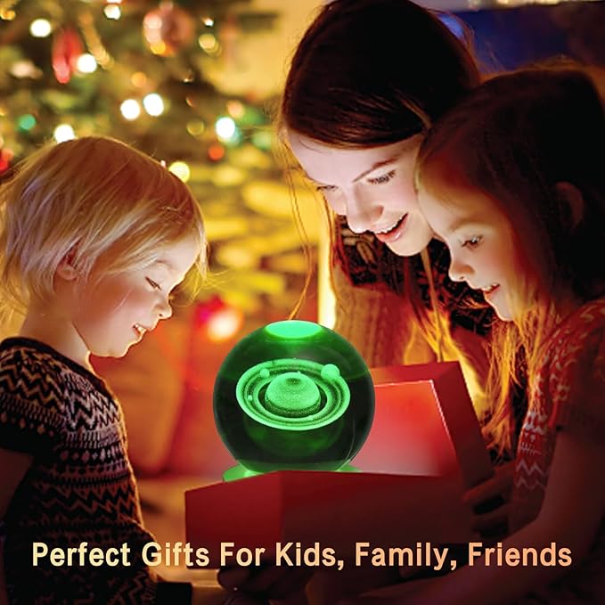 3D Crystal Ball Saturn Lamp,3.15inch Multi-Color Changing Bedroom Decor Night Light,Christmas Birthday Gifts for Boys, Girls