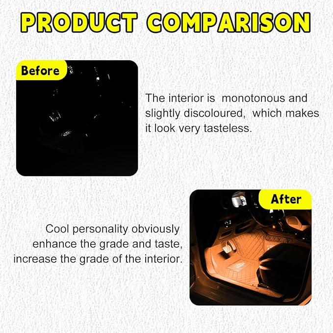 Car LED Strip Light, 24 LEDs RGB Neon Interior Atmosphere Lights, 12V Under Dash Ambient Night Light, USB Port Auto Interior Decorative Lamp, Universal Car Accessories (Orange-Yellow)