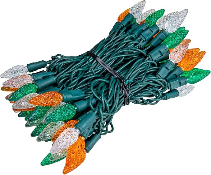 ‎‎‎Novelty Lights 24FT 70 LED C6 LED St. Patrick's Day String Lights, Outdoor Christmas Tree Commercial Grade LED String Lights, Christmas Lights Outdoor Tree Decorations Outdoor (Green/White/Orange)