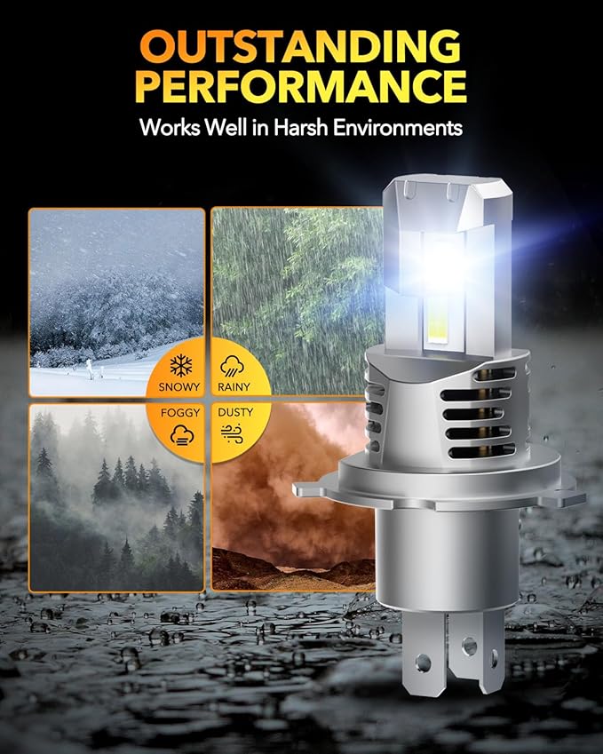 OXILAM H4 9003 HB2 LED Bulbs, 1000% Brighter Hi/Low Beam, 6500K Cool White, Quick Install with Cooling Fan, 70000Hrs, Pack of 2