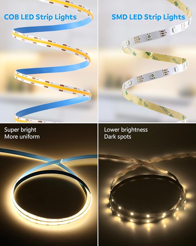 Aclorol COB Led Strip Light 12V 16.4ft Led Strip Lights 3000K Warm White 1600Leds CRI85+ Flexible LED Tape Lighting for Bedroom TV Party Home Indoor Decor(Power Supply&LED Dimmer Not Included)