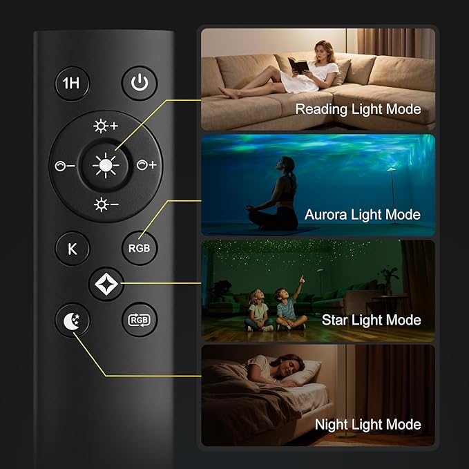 DUSKTEC Floor Lamp with RGB Star Projector, 15W 1400LM Dimmable 4 Color Temperatures LED Standing Lamp with Remote, Modern Tall Black Corner Lamp for Living Room, Bedroom, Office (Gold)