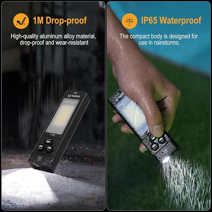 BORUIT U7 LED Small Powerful Flat EDC Flashlight with 365nm UV Black and RGB Light,USB C Rechargeable 1100L Pocket Flash Light with Clip,IP65 Waterproof,Magnetic,Power Bank Function