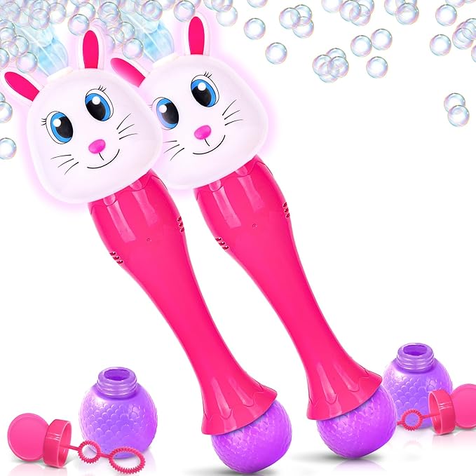 ArtCreativity Easter Bunny Bubble Wand (2 Pack), Easter Basket Stuffers for Toddler, 14" Light Up Automatic Bubble Maker with LED & Music, Bubbles for Kids, Toys for Toddlers 1-3