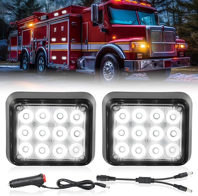 Nilight 12LED Magnetic Wireless Trailer Lights 2PCS Rechargeable Portable Hazard Beacon Warning Light White Emergency Strobe Light for Trucks Trailers Vehicles Cars Bus Surface Mount