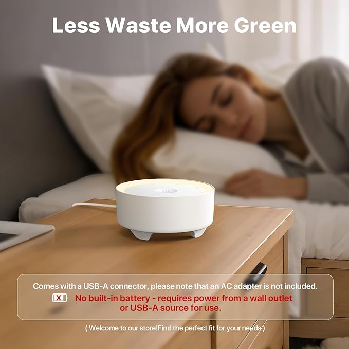 Kipcush White Noise Machine for Sleeping, 20 Soothing Sounds Including White Pink Brown Noise, Fan and Nature, Custom Shortcut Buttons, Dimmable Night Light, 8 Hour Timer, USB Powered