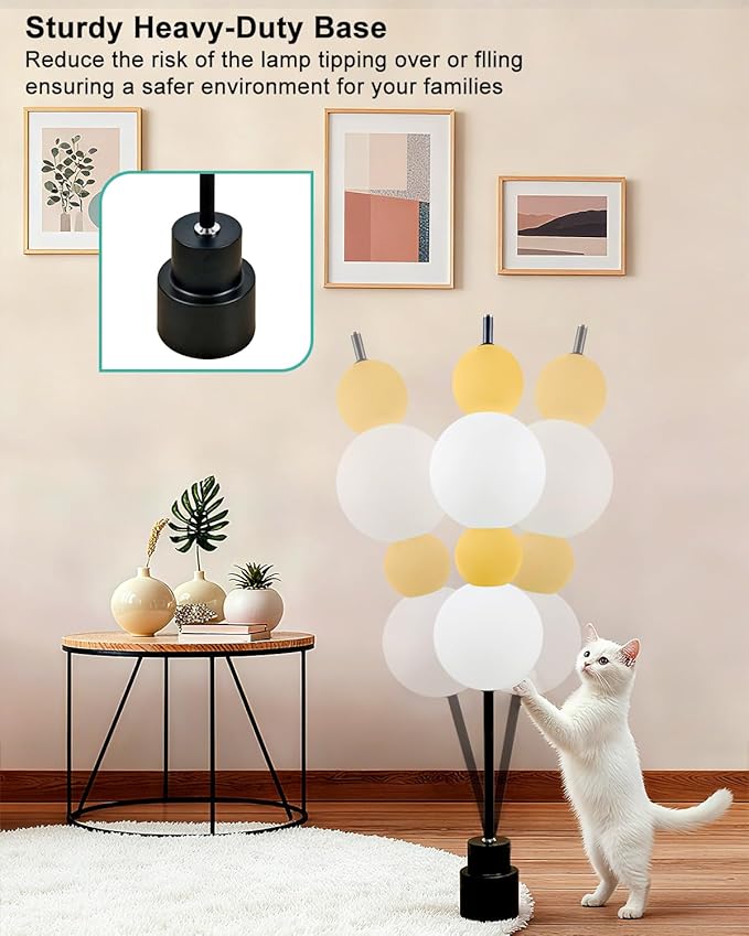 Yellow Globe Floor Lamp - Metal, Gold - 3 CCT (3000K/4000K/5000K) Dimmable LED, Touch Switch, Modern Tall Standing Lamp for Bedroom, Living Room, Home Office