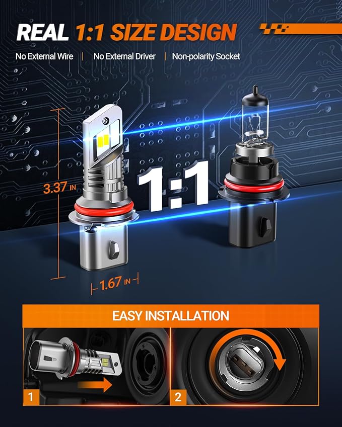 SEALIGHT 9004 Fog Bulbs with 6500K White Light,30000LM Super Bright, 1:1Mini Design Fog Light Bulbs,3 Mins Plug-N-Play, Pack of 2