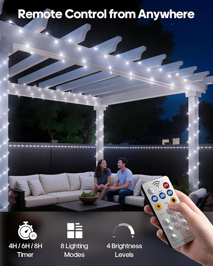 Rechargeable Rope Lights, 79FT 240LED Outdoor Waterproof String Lights with 1200mah Portable Rechargeable Battery, Timing & 8 Modes for Party Christmas Camping DIY Tree trampoline - Cool White 2 Pack