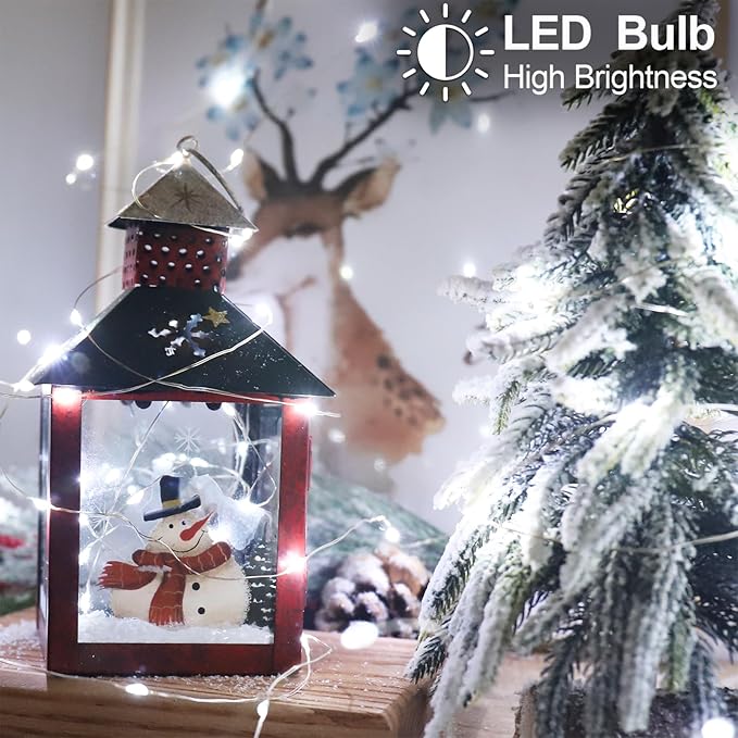 YAOZHOU Christmas Decorations Cool White Fairy String Lights, Battery Operated with Timer, 2 Pack Total 33FT 100 Led Mini Battery Powered Mason Jar Waterproof Firefly Lights DIY Party