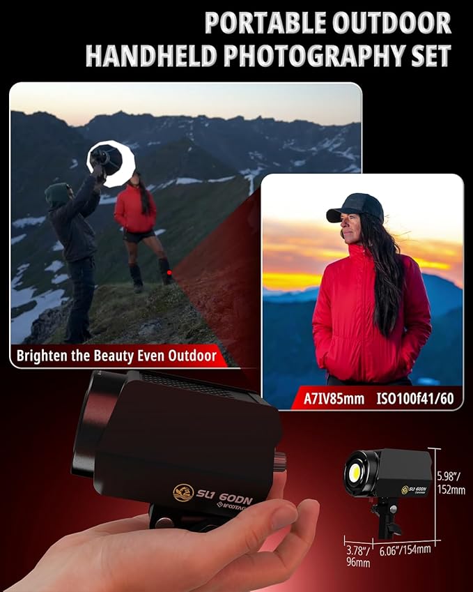 IFOOTAGE COB Video Light SL1 60DN,70W Continuous Output Lighting, 5600K Daylight Bowens Mount Lights,CRI 98,TLCI 99,12200 Lux,Blueteeth APP Control, Support AC Adapter,Type-C Charge Cable
