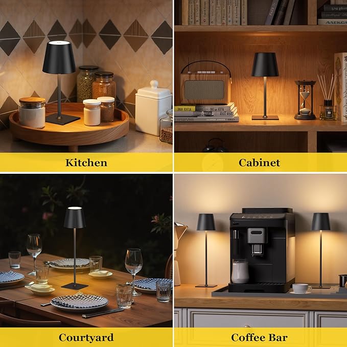 Kakanuo Cordless Rechargeable Table Lamp Black 5000mAh Battery Operated Lamps, 3 Colors Stepless Dimming Touch Lamp for Living Room, Kitchen Counter, Dining, Outdoor Patio, 2 Pack