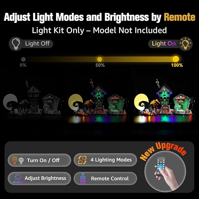 BrickSoul Advanced RC Light Kit for Lego 21351 Tim Burton's Nightmare Before Christmas Building Set | Upgraded Wireless ON/OFF & Dimming & Zonal Lighting with Hidden Cable Tech(21351 Set NOT Included)
