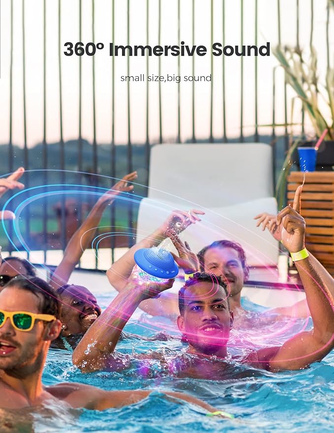 Floating Pool Speakers with Colorful LED Lights, IPX7 Waterproof Hot Tub Bluetooth Speaker, 10W Stereo Loud Sound, Built-in Mic, Portable Wireless Speakers for Shower Bathtub Beach Outdoor Swim-Blue