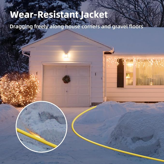 12 Gauge Outdoor Extension Cord 25 FT Waterproof, 3 Prong Plug, SJTW Heavy Duty 15A 1875W, Yellow Extension Cable with Lighted end for Commercial Use and Major Appliances, ETL Listed