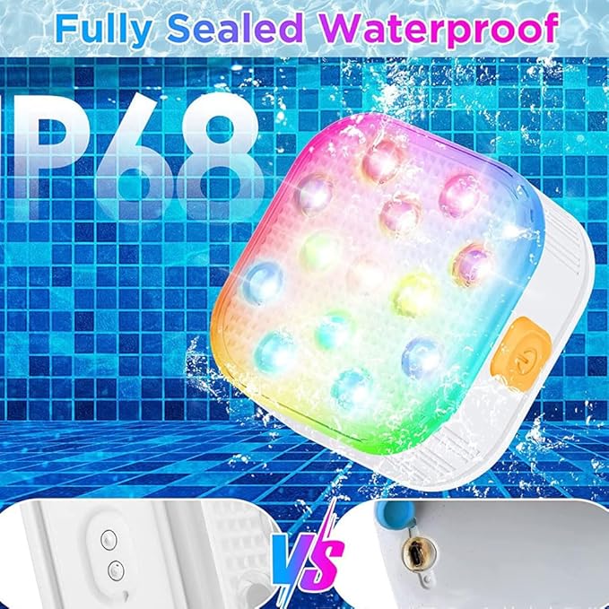 Pool Lights Upgraded Rechargeable Submersible Swimming Pool LED Lights with Remote IP68 Waterproof 16 Colors Hot Tub Underwater Pool Lights for Above Ground Inground Pool, Bath, Party, Park (2)