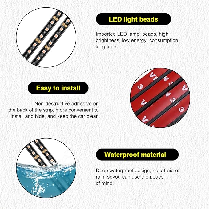 Car LED Strip Light, 24 LEDs RGB Neon Interior Atmosphere Lights, 12V Under Dash Ambient Night Light, USB Port Auto Interior Decorative Lamp, Universal Car Accessories (Orange-Yellow)