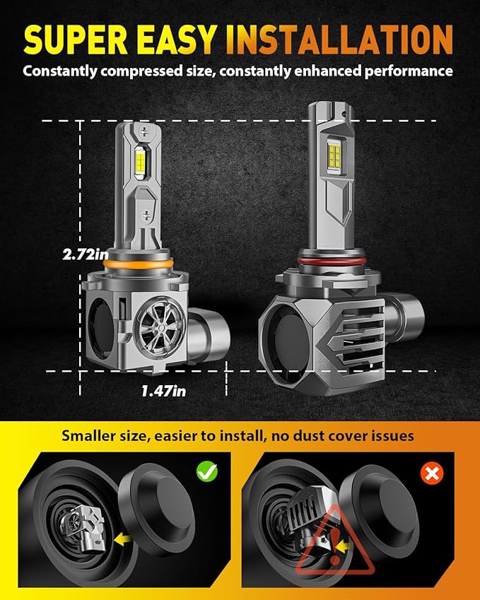 Latest 9006/HB4 Bulbs, 33,000LM 10X Ultra-Brighter, 6500K Cool White, 1:1 Halogen Size 9006 Fog Lights, Plug-N-Play, IP68 Waterproof, Pack of 2