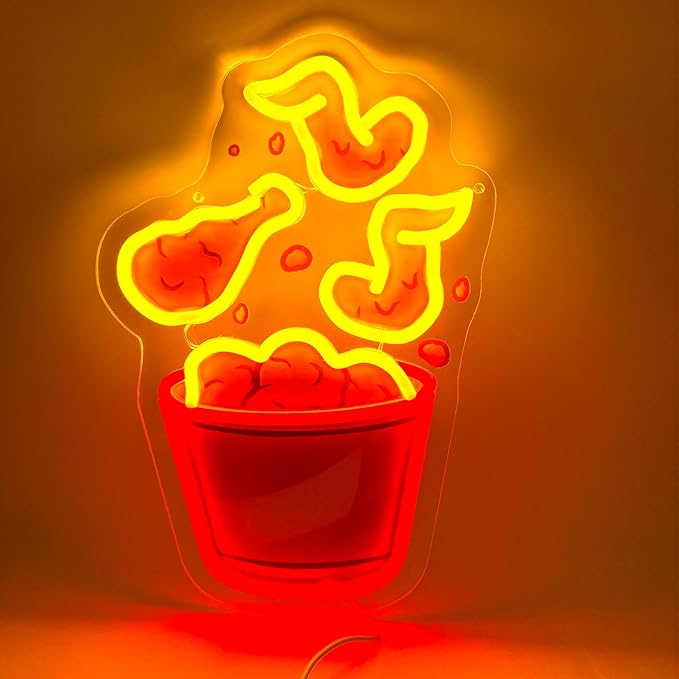 Fried Chicken Leg Neon Sign For Home Movie Room Wall Decor, Colorful UV Printed Neon Light, LED Artwork for Bar, Bedroom, Game Room, Party Decoration Holiday Birthday Gifts