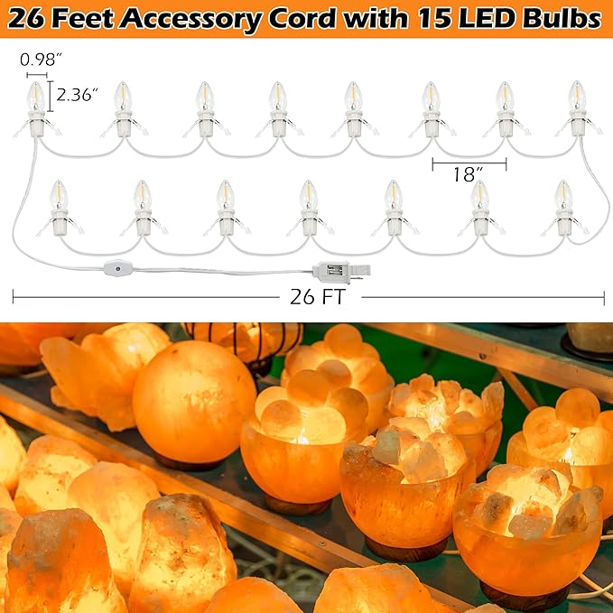 Meonum Accessory Cord with 15 LED Bulb, C7 Christmas Village Light Cord with Two Spare Fuse, Blow Mold String Lights with Switch, Xmas Decoration for Xmas Village Houses Salt Lamp