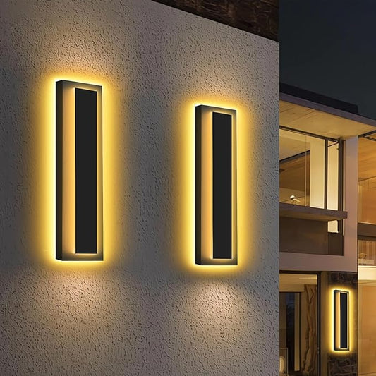 Picico 24in Modern LED Outdoor Wall Lights, Dimmable Black Exterior Wall Sconce Lighting Fixtures, Rectangular Mini Outdoor Garage Lights, 360° Beam Angle,Vertical Outdoor Lights for House Porch