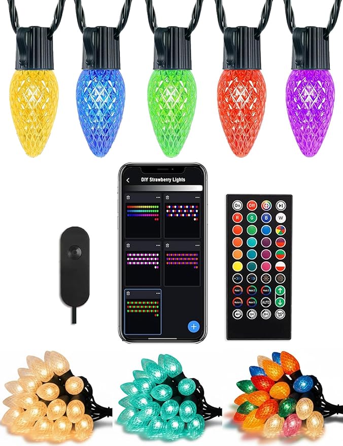 HIITEN RGB C9 Christmas Lights Outdoor 157ft 200LEDs, DIY Chasing Effects Smart LED Christmas Lights, Bluetooth APP Remote Controlled Extendable Color Changing String Lighting with Timer Music Sync
